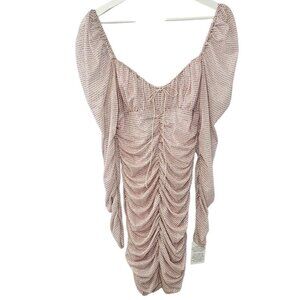 For Love & Lemons All That Glitters Mini Dress, Ruched, Pink, Babydoll, Medium